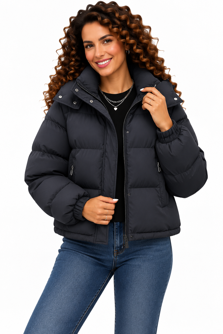 Sophie – Kort Gewatteerd Winterjack met Hoge Kraag