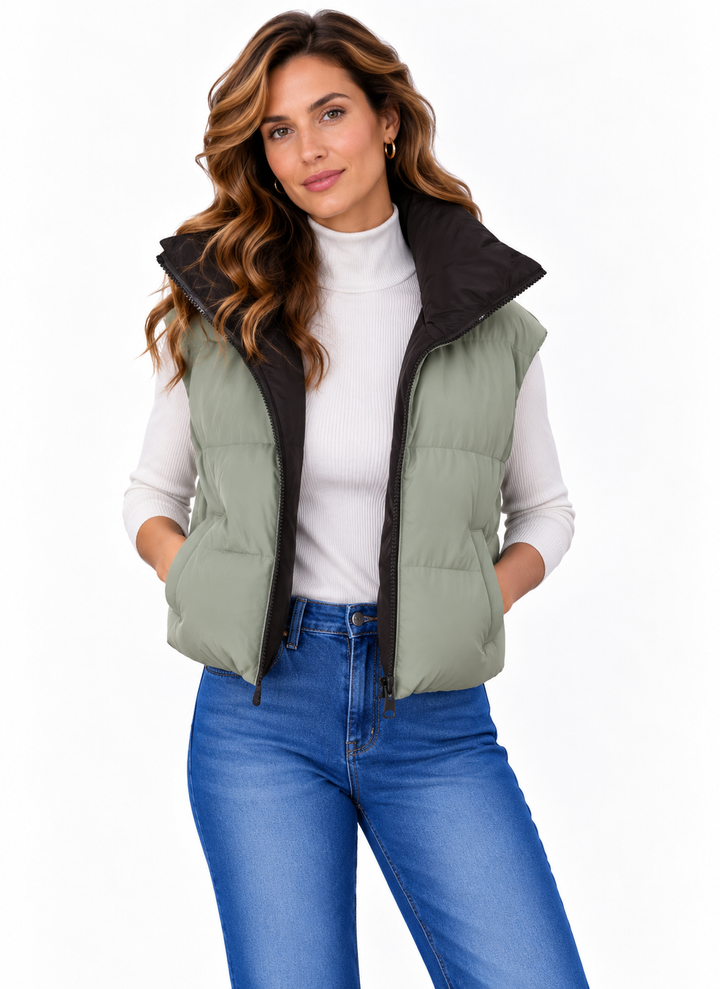 Fenna – Gewatteerde Bodywarmer met Hoge Kraag