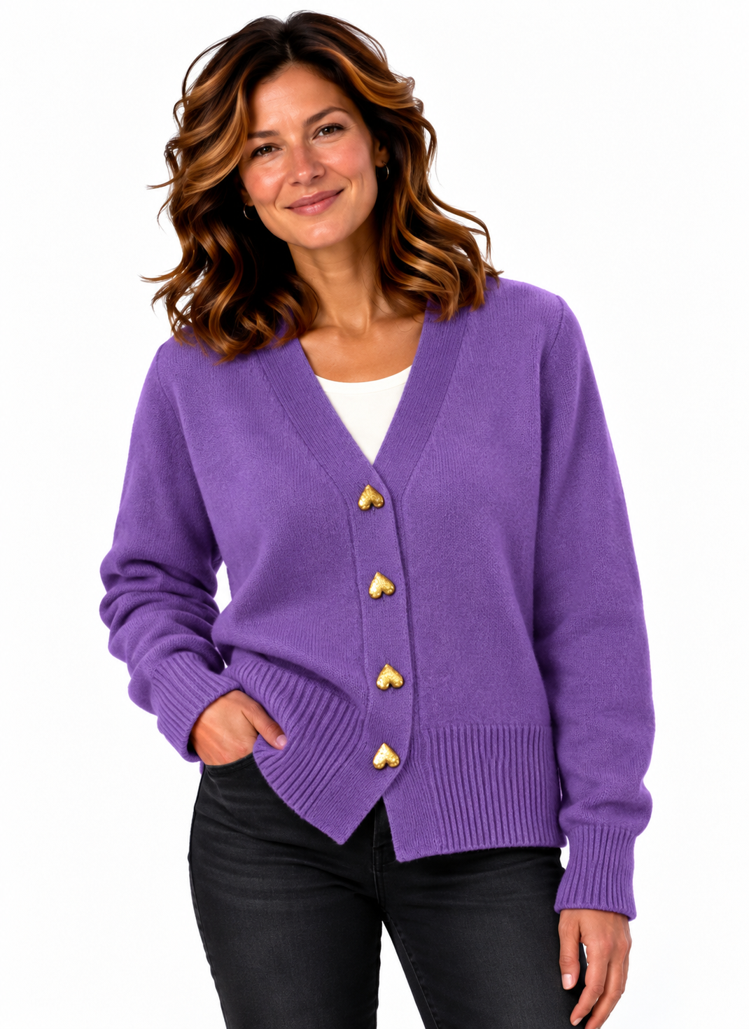 Femke – Elegant Gebreid Vest met V-Hals en Knopen