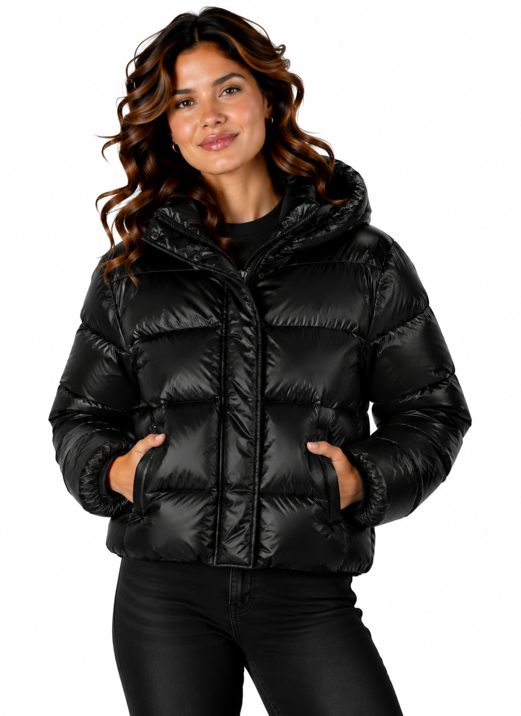 Sophie – Glanzende Gewatteerde Winterjas met Capuchon