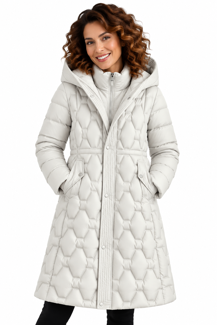 Sophie – Lange Gewatteerde Winterjas met Capuchon
