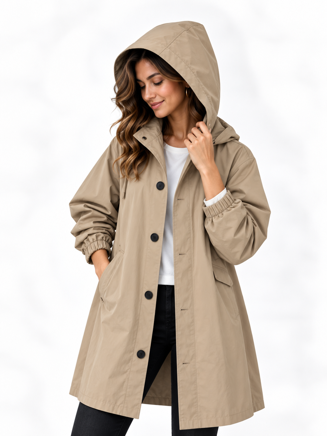 Mila – Lange Jas met Capuchon en Knopen