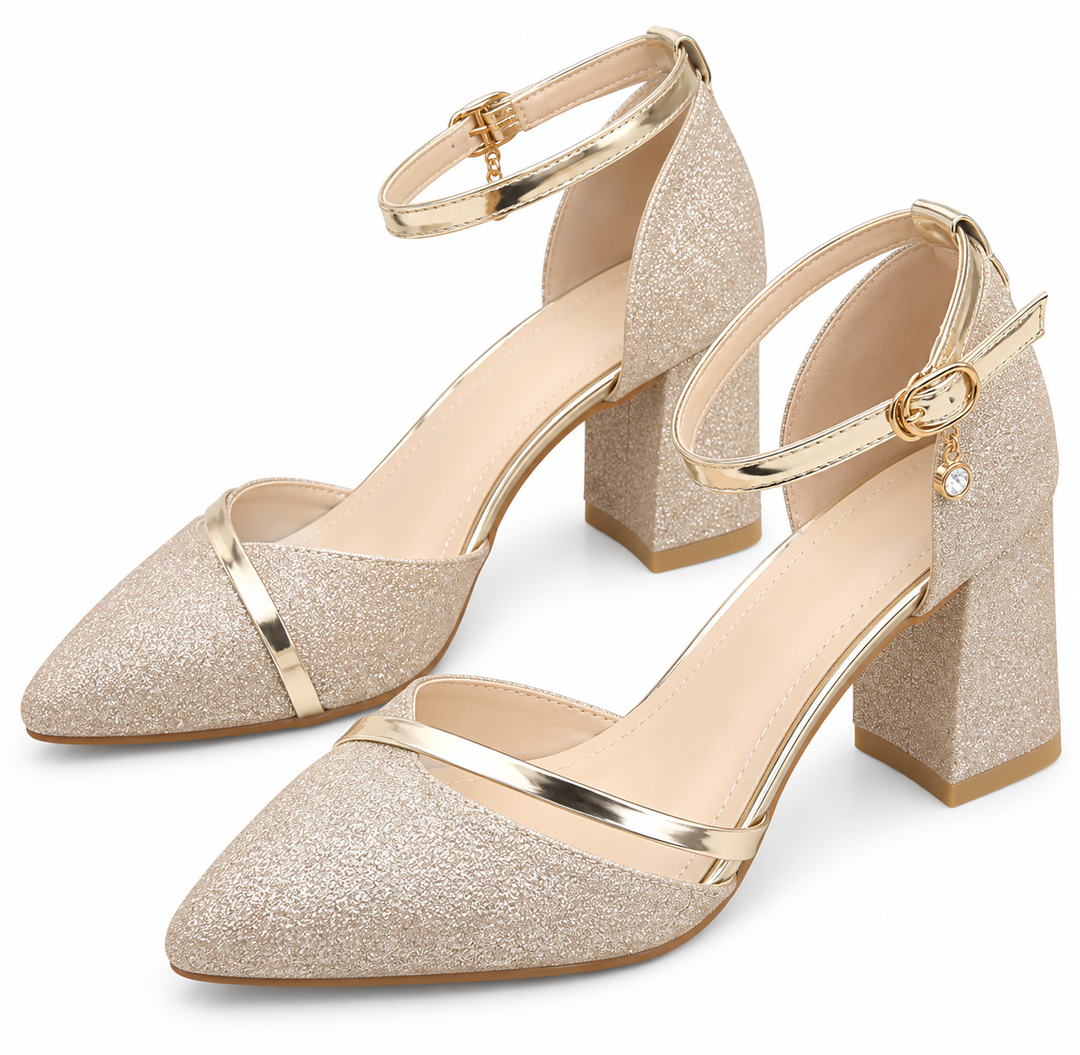 Sanne – Elegante Pumps met Glitters en Blokhak