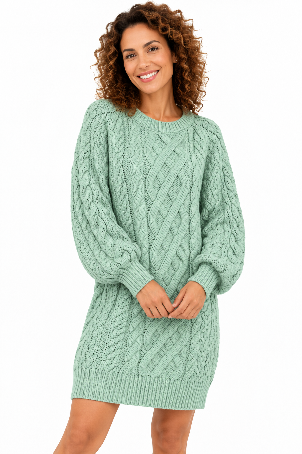 Elise – Gebreide Kabeljurk met Pofmouwen