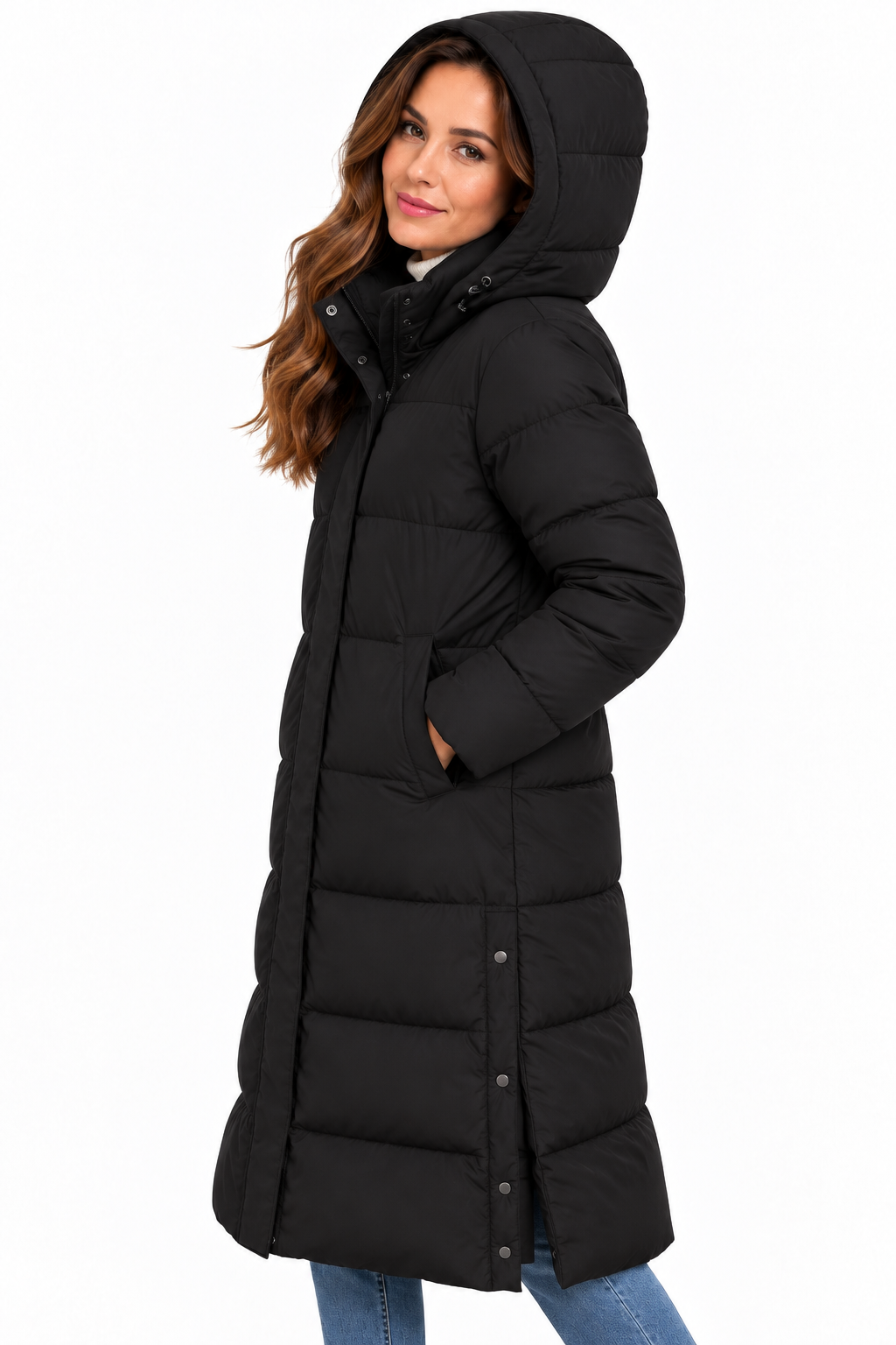 Sophie – Lange Gewatteerde Winterjas met Capuchon