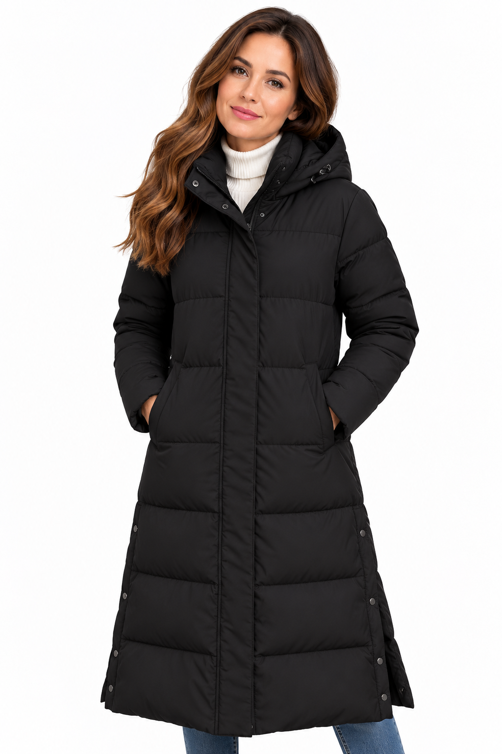 Sophie – Lange Gewatteerde Winterjas met Capuchon