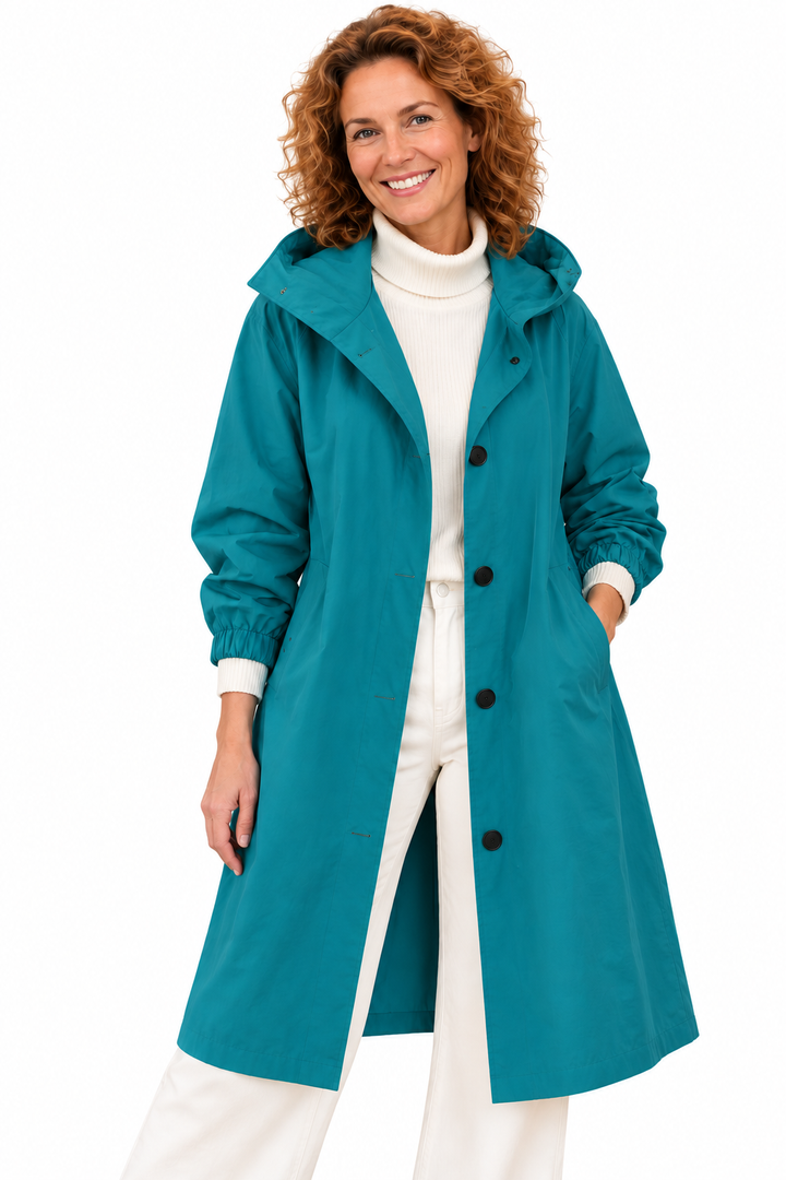 Emma – Lange Jas met Capuchon en Knopen