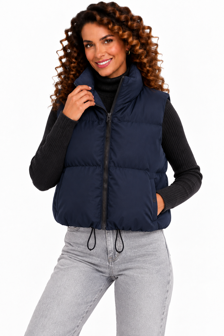 Fenna – Gewatteerde Bodywarmer met Hoge Kraag