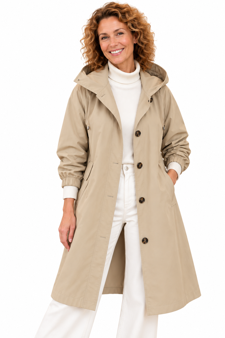 Emma – Lange Jas met Capuchon en Knopen
