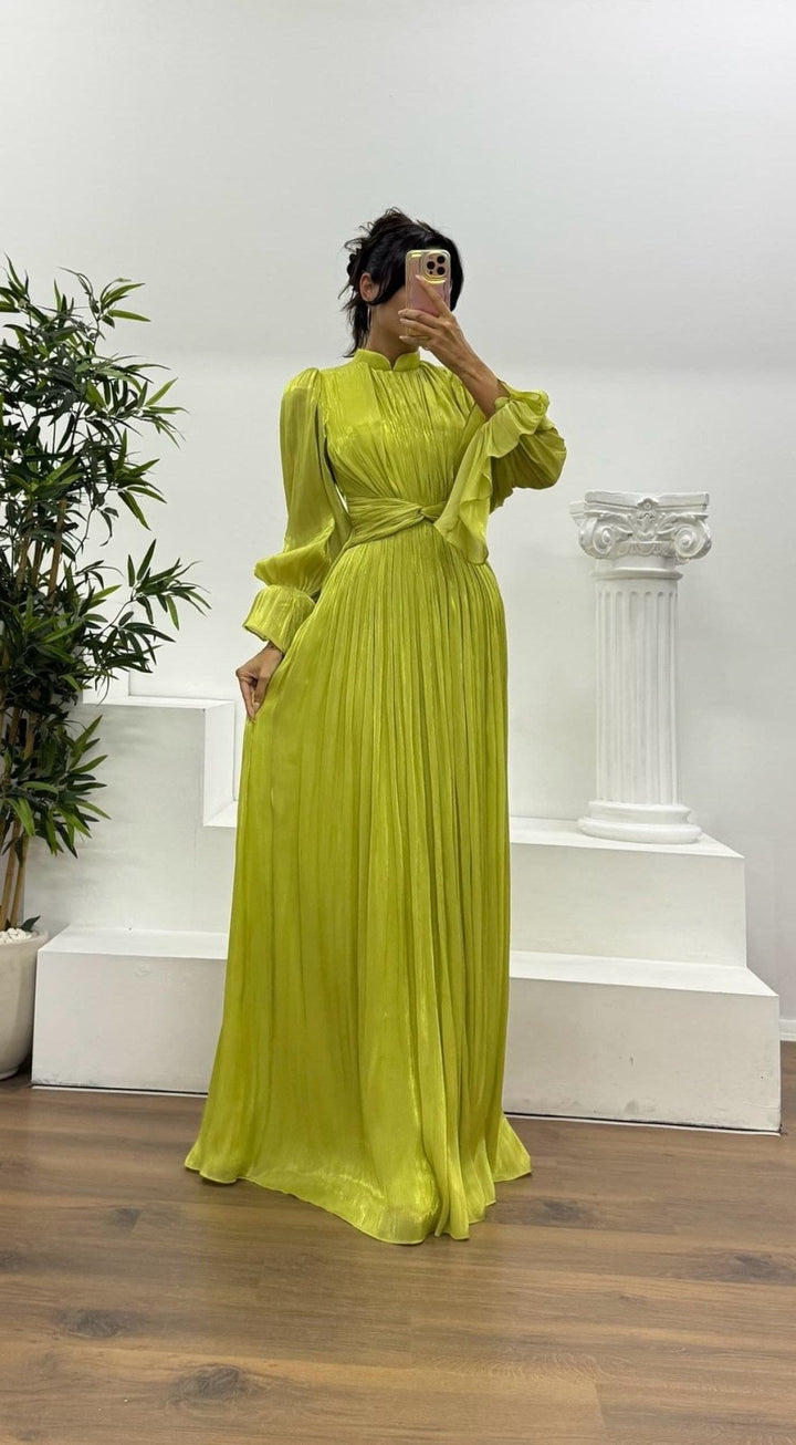 Jurk Dames Maxi Geplisseerd Ballonmouw Wikkeldetail