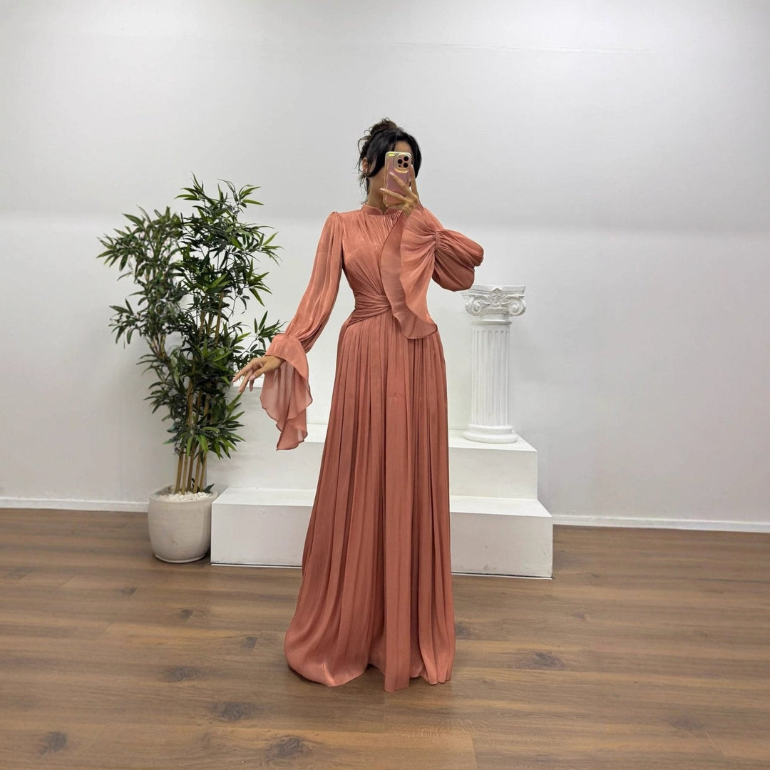Jurk Dames Maxi Geplisseerd Ballonmouw Wikkeldetail