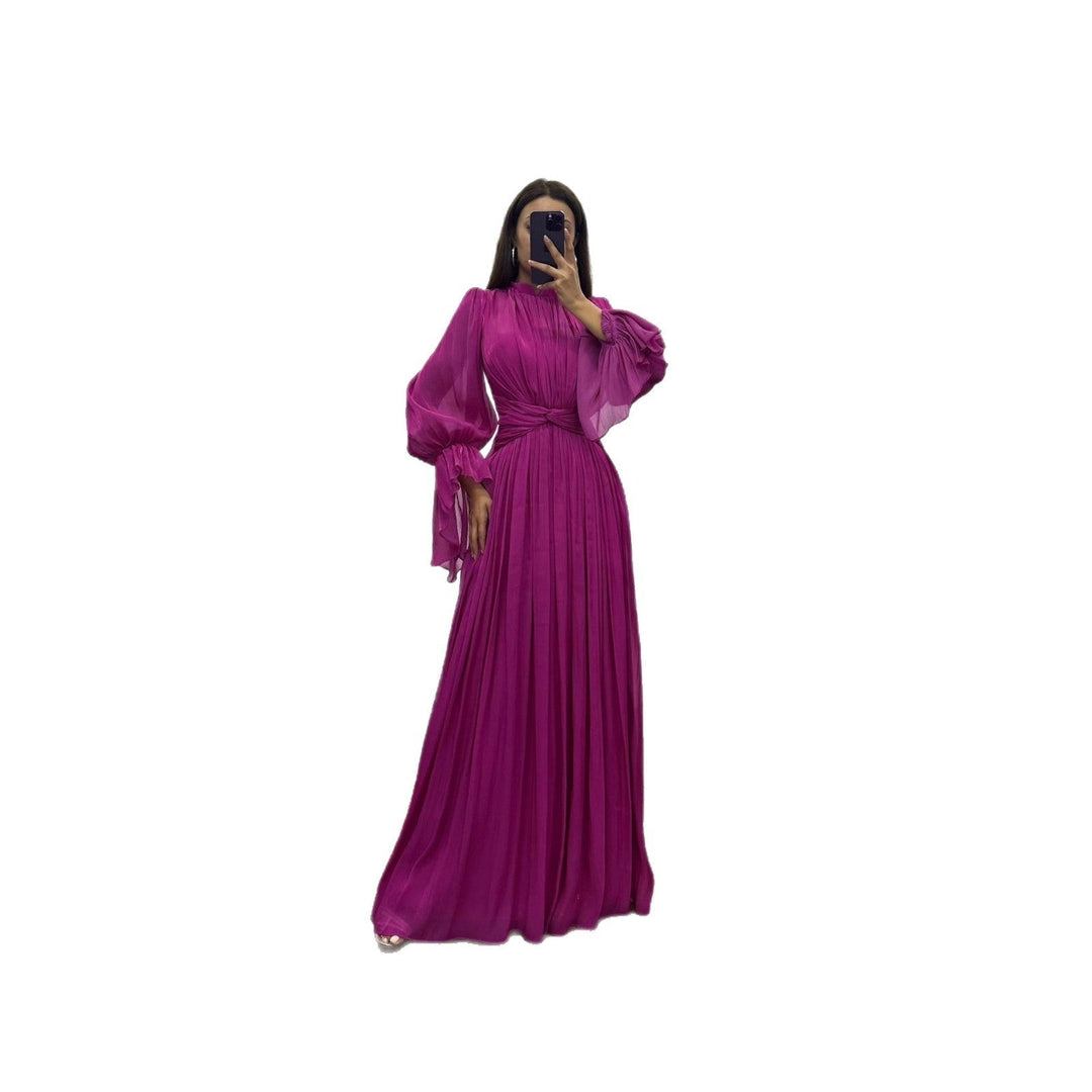 Jurk Dames Maxi Geplisseerd Ballonmouw Wikkeldetail
