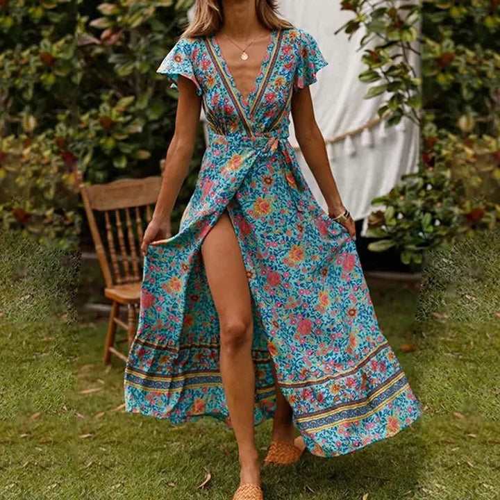 Jurk Dames Maxi V-Hals Wikkelsluiting Flutter Mouwen