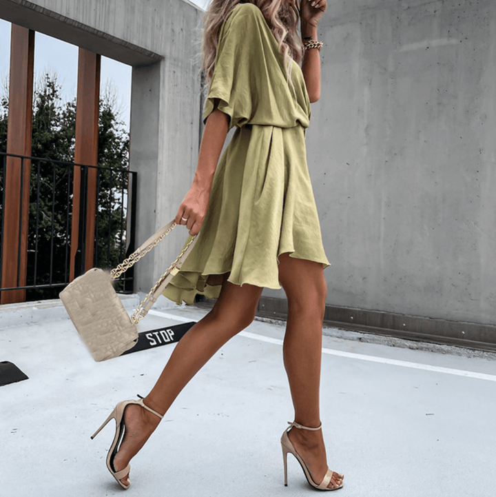 Jurk Dames Mini Wikkel Korte Mouw - Viscose