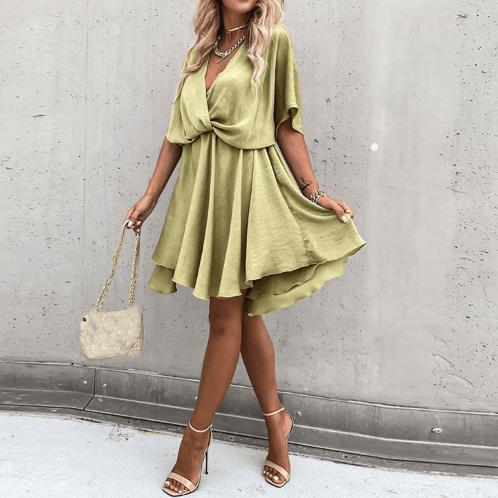 Jurk Dames Mini Wikkel Korte Mouw - Viscose