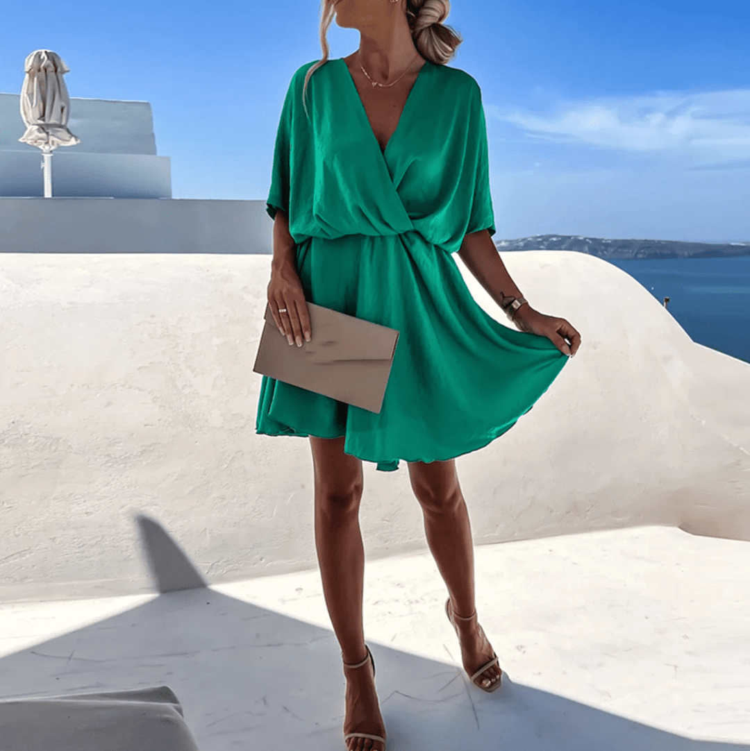 Jurk Dames Mini Wikkel Korte Mouw - Viscose