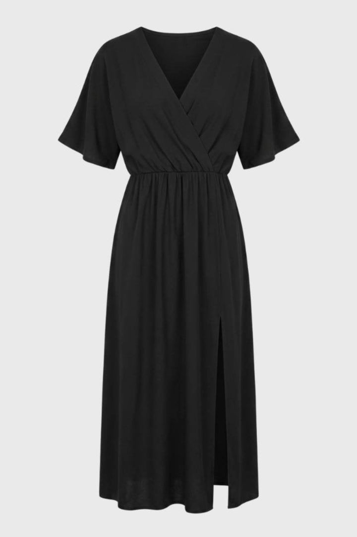 Jurk Dames V-hals Overslag Midi Korte Mouw