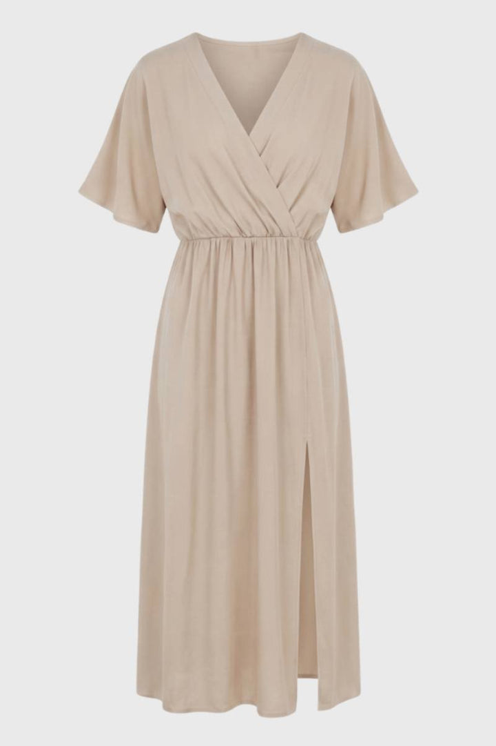 Jurk Dames V-hals Overslag Midi Korte Mouw