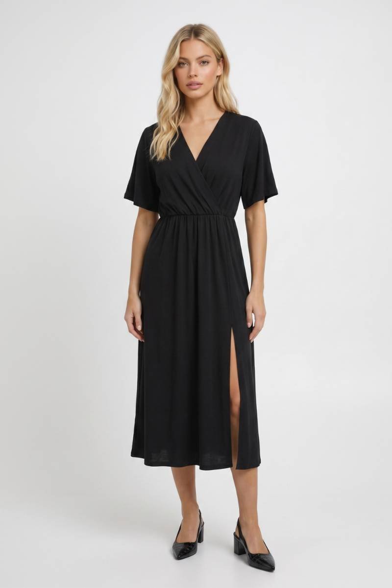 Jurk Dames V-hals Overslag Midi Korte Mouw