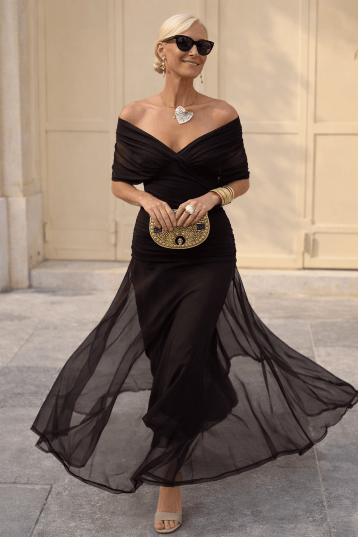 Jurk Dames V-Hals Wikkellijfje Maxi Korte Mouw - Chiffon