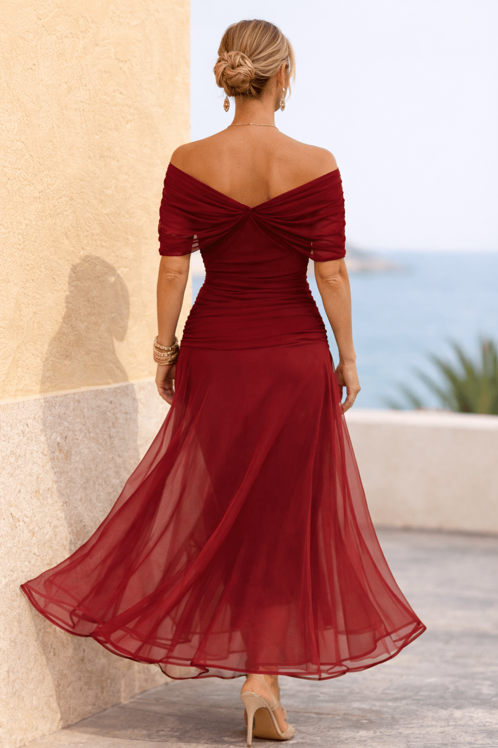 Jurk Dames V-Hals Wikkellijfje Maxi Korte Mouw - Chiffon