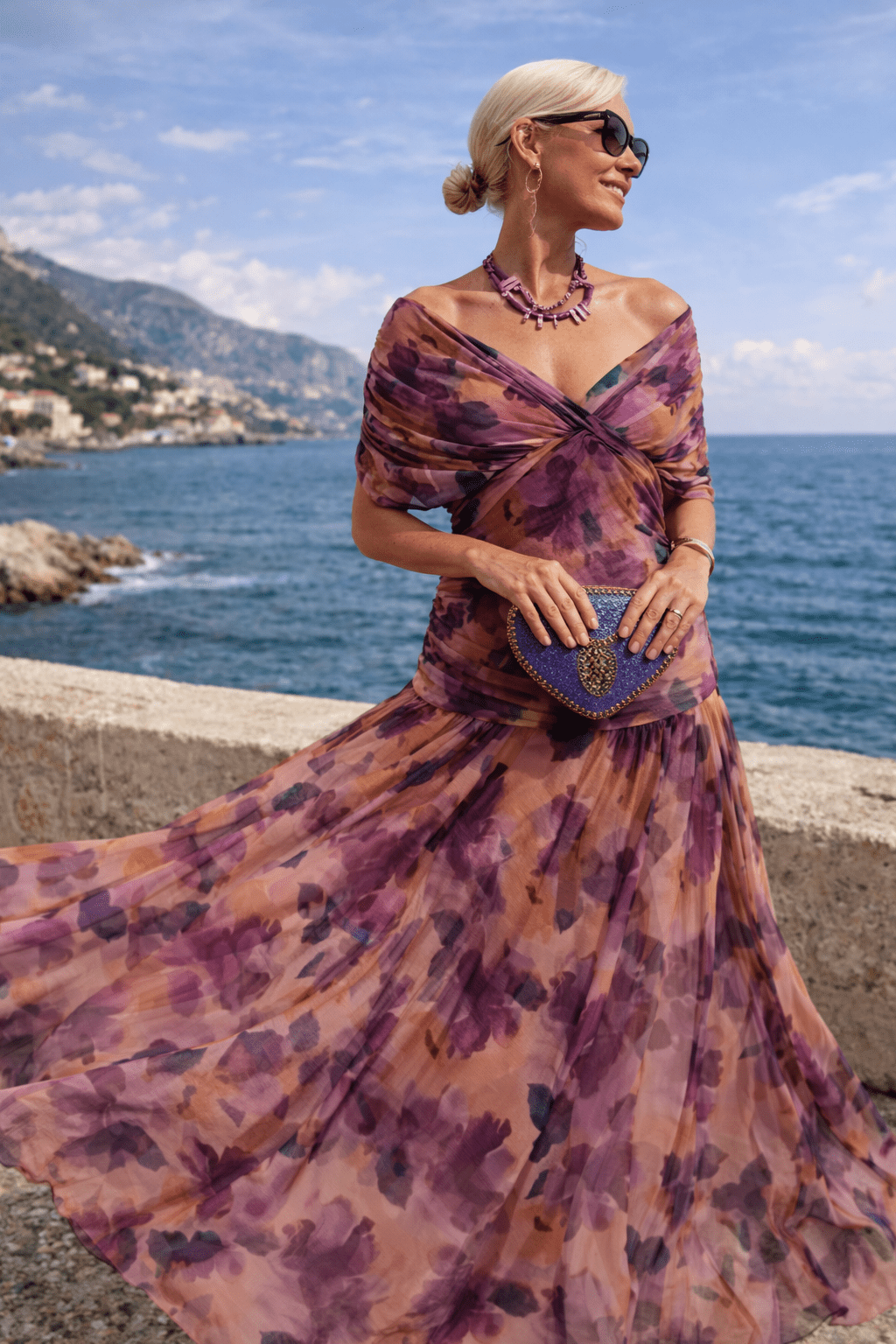 Jurk Dames V-Hals Wikkellijfje Maxi Korte Mouw - Chiffon