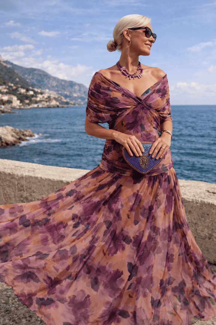 Jurk Dames V-Hals Wikkellijfje Maxi Korte Mouw - Chiffon