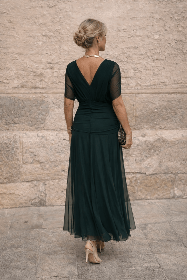 Jurk Dames V-Hals Wikkellijfje Maxi Korte Mouw - Chiffon