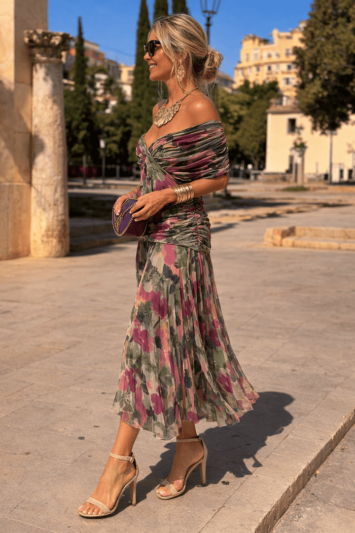 Jurk Dames V-Hals Wikkellijfje Maxi Korte Mouw - Chiffon